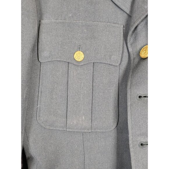 Vintage US Army Coat Mens Long 35 Army Green Shade 44 Wool Serge Service 60s - Picture 3 of 16